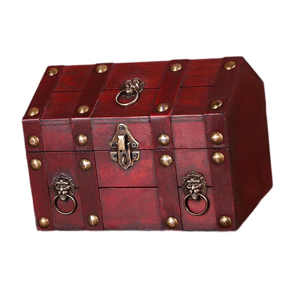 Pirate Treasure Chest Chest Solid Wood Vintage Design Handmade for Women Trinket Box Photo Props Storage Box Decorative Trunk