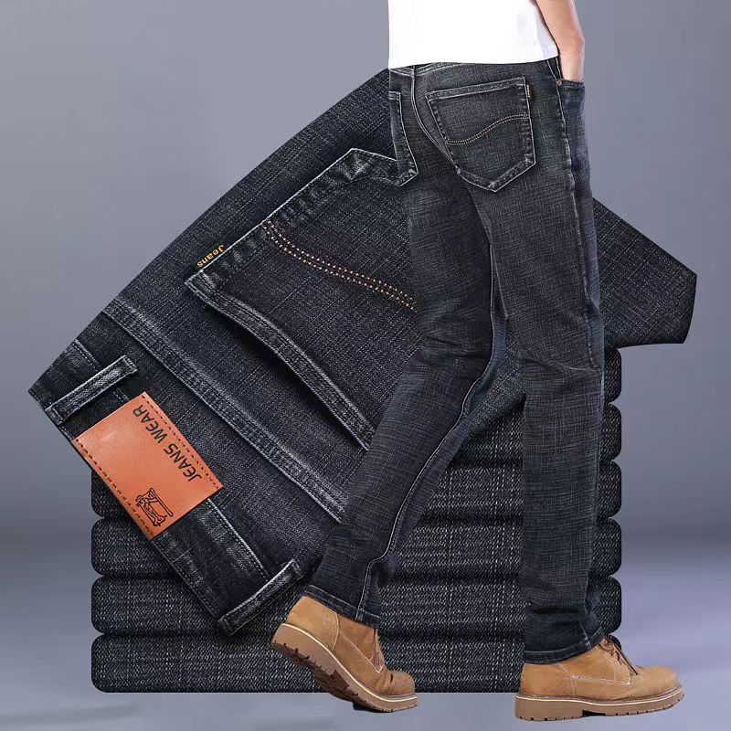 Jeans elasticizzati versatili da uomo per tutte le stagioni, Jeans da uomo a vita alta taglie forti, Pantaloni a gamba dritta
