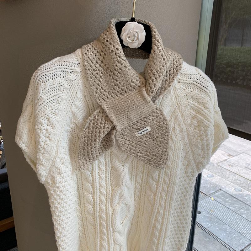 Vintage Hollow Knitted Cross Small Scarf Lazy Perforated Scarf Neck Pack Wear Versatile Scarf Decoration