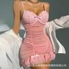 European and American Large-size New Products, Sexy Lingerie, Lace Mesh Pleated Nightgown, Perspective Suspender Pajamas
