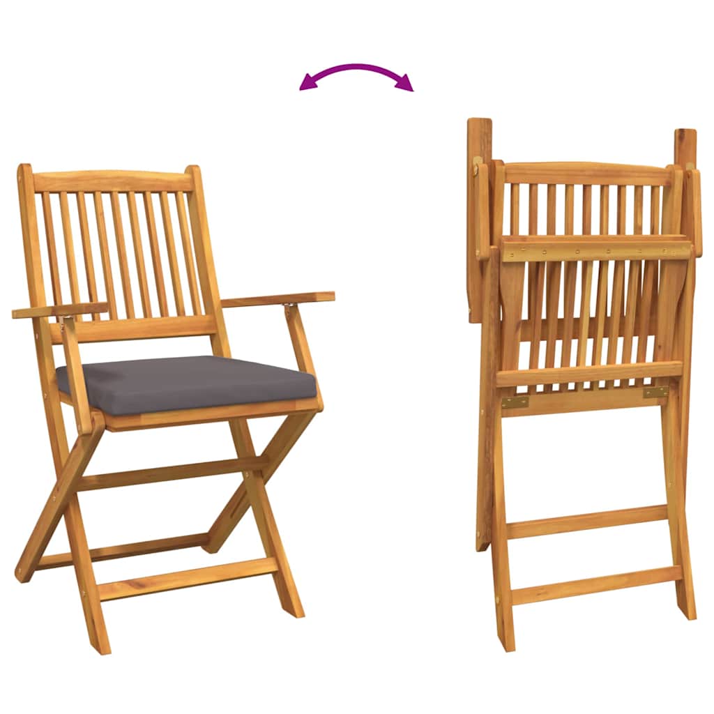 Folding Chair with Cushion 2 pcs Brown Solid Acacia Wood