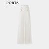 PORTS Women's Spring/Summer Double-Breasted Wide-Leg Pants