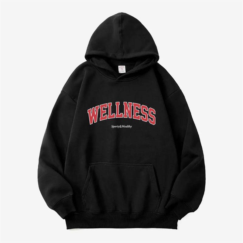 

Wellness round Neck Hoodie Women 2025 New American vintage Sports Style Autumn and Winter round Neck Top Long sleeve Base Black-Hooded [Spring & Fall regular Version]] XL