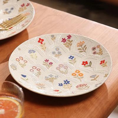 Exquisite Relief Keramik Platte Haushalt Nachmittag Tee Süße Blumen Snack Obst Platte Luxus Restaurant Kreative Dessert Platten