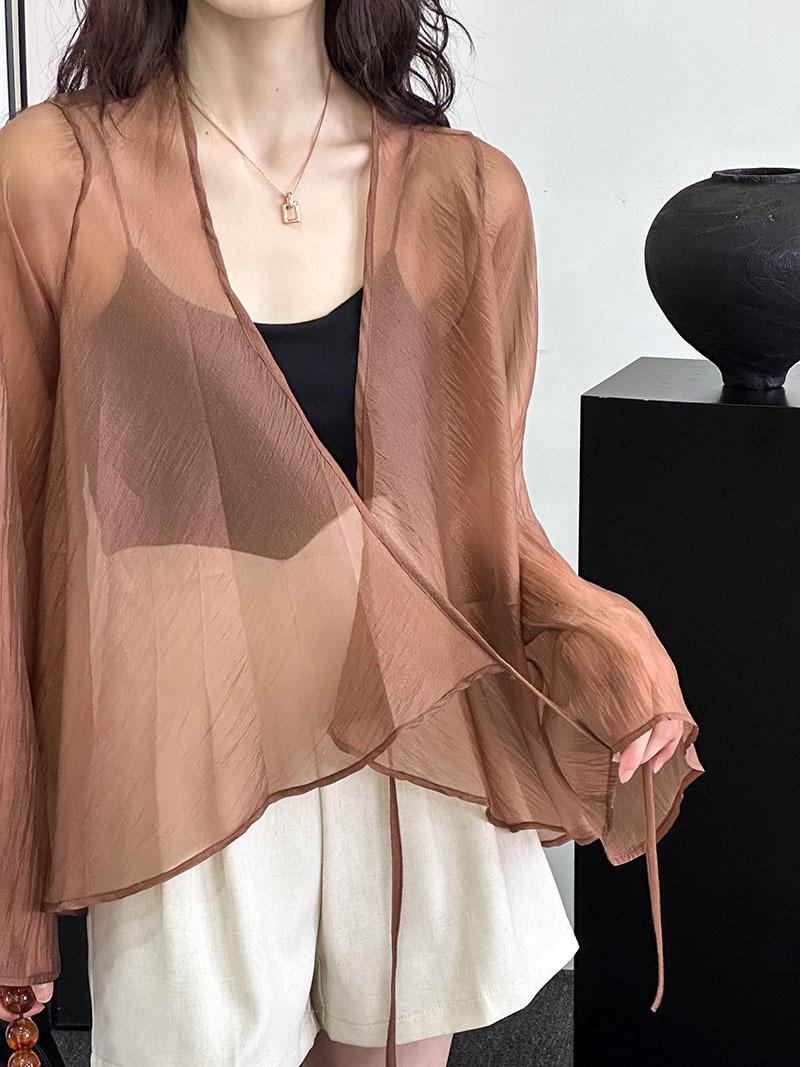 

Кардиган женский Ju Zhi Весна/Лето 2024 в китайском стиле, с длинным рукавом, для защиты от солнца. One Size коричневый