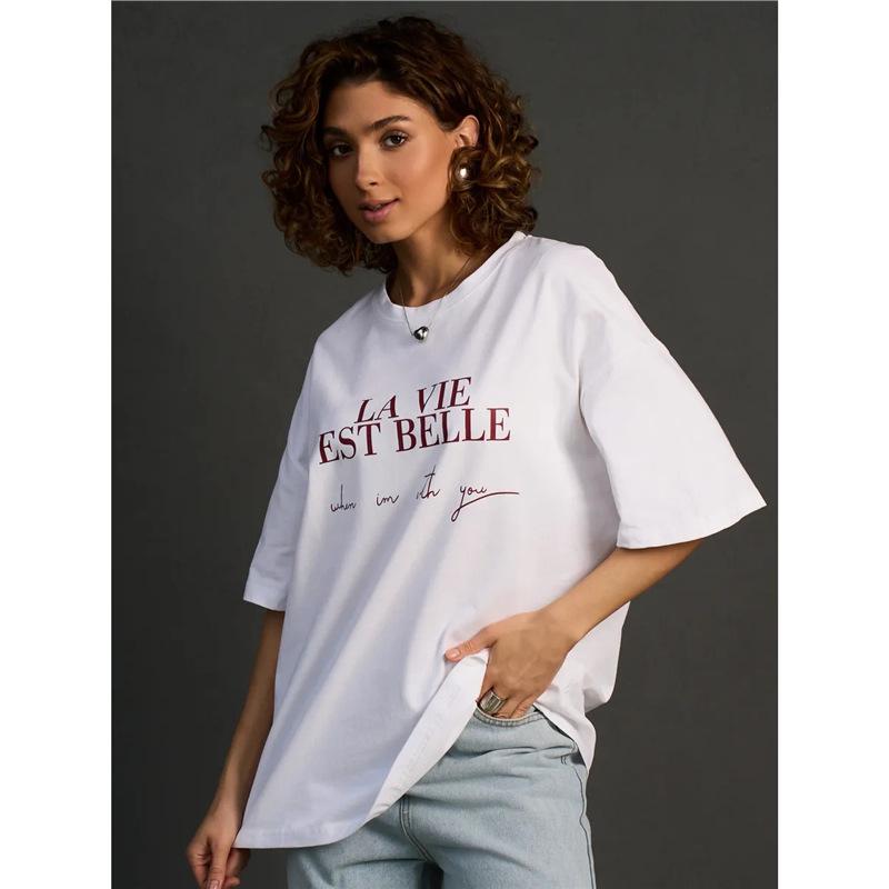 

Винтажная футболка с летним принтом в виде букв 2025: Уличный стиль, Нишевая индивидуальность, 100% хлопок, Короткий рукав XXXL белый