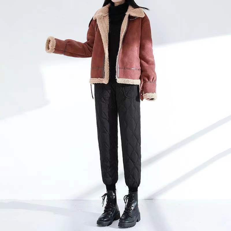 Women's High Waisted Autumn and Winter Thickened Warm Down Cotton Pants