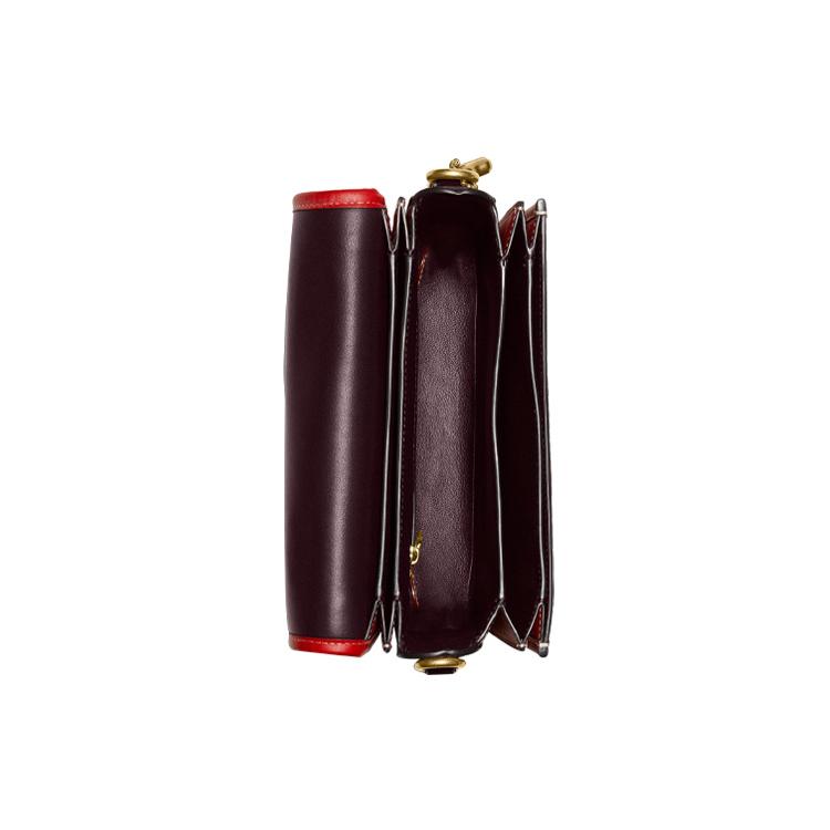 New COACH Rogue Leather Trunk Bag, Small Square Bag, Crossbody Bag, Handbag Small Women's Red/Brown C6341-B4TFN