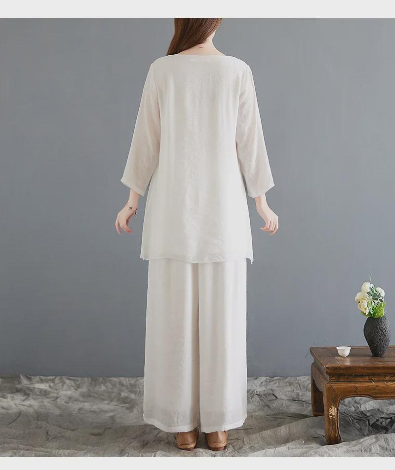 Elegantní zenový tanec dámské dvoudílné šaty v čínském stylu bílého čaje