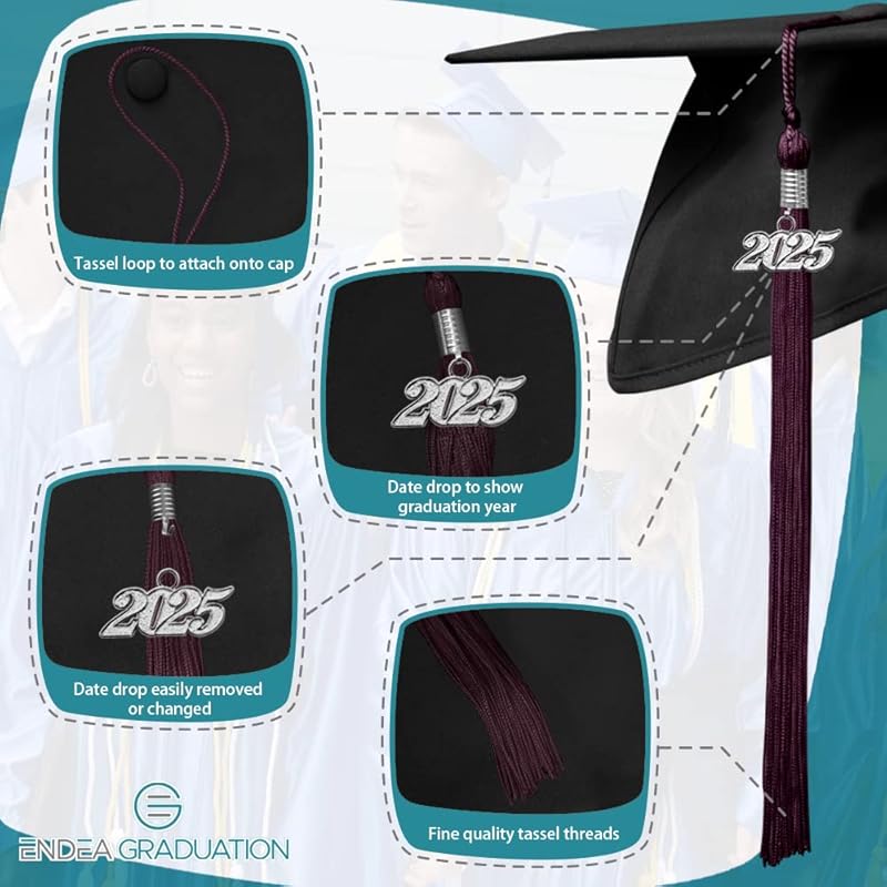 Endea Graduation Single Color Tassel with Silver Date Drop (Maroon, 2025) малиновый