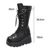 Fashion Punk Style Platform Motorcycle Boots Women Fashion Rivet Buckle Decor Combat Booties Woman Thick Sole Wedge Heel Mid Calf Boots