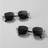 Men Vintage Steampunk Square Sunglasses Metal Frame with Spring Hinges Women Eyepiece Trendy Driver Glasses