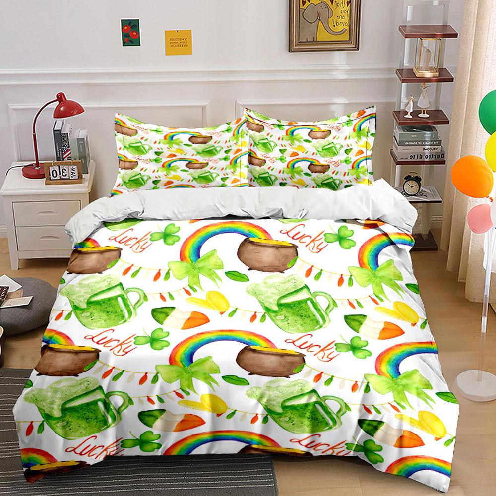 Lucky Rainbow Clover Bedding Set Bedding Duvet Cover Set Duvet Cover Pillowcases (1 * Duvet Cover 2 * Pillowcases, without duvet insert)