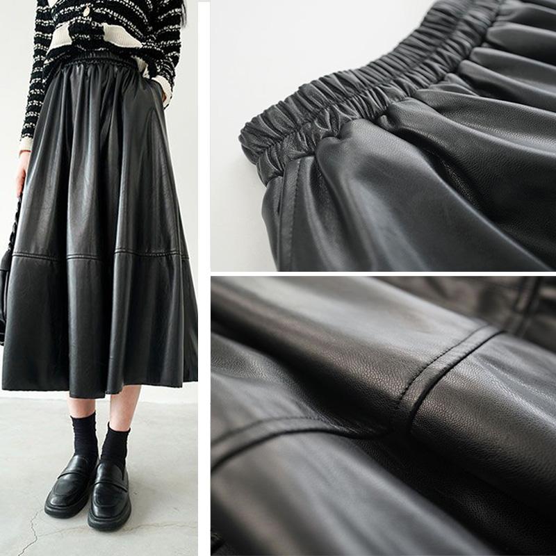 Женская матовая юбка из искусственной кожи в стиле ретро — фото 4