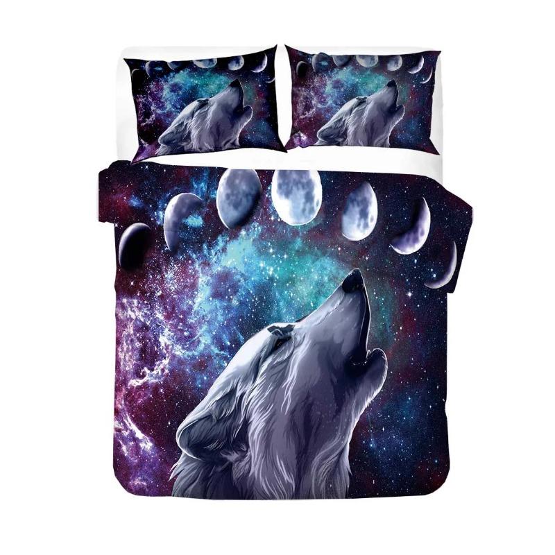 Print Hight Quality Duvet Cover Sets Galaxy Wolf Bedding Set 2/3pcs Quilt Cover Bed Linens Home Textile UK // Size