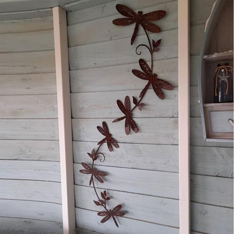 3D Metal Dragonflies Wall Art Hanging Decoration Wrought Iron Wall Hanging Sculpture Garden Homes Party Decoration