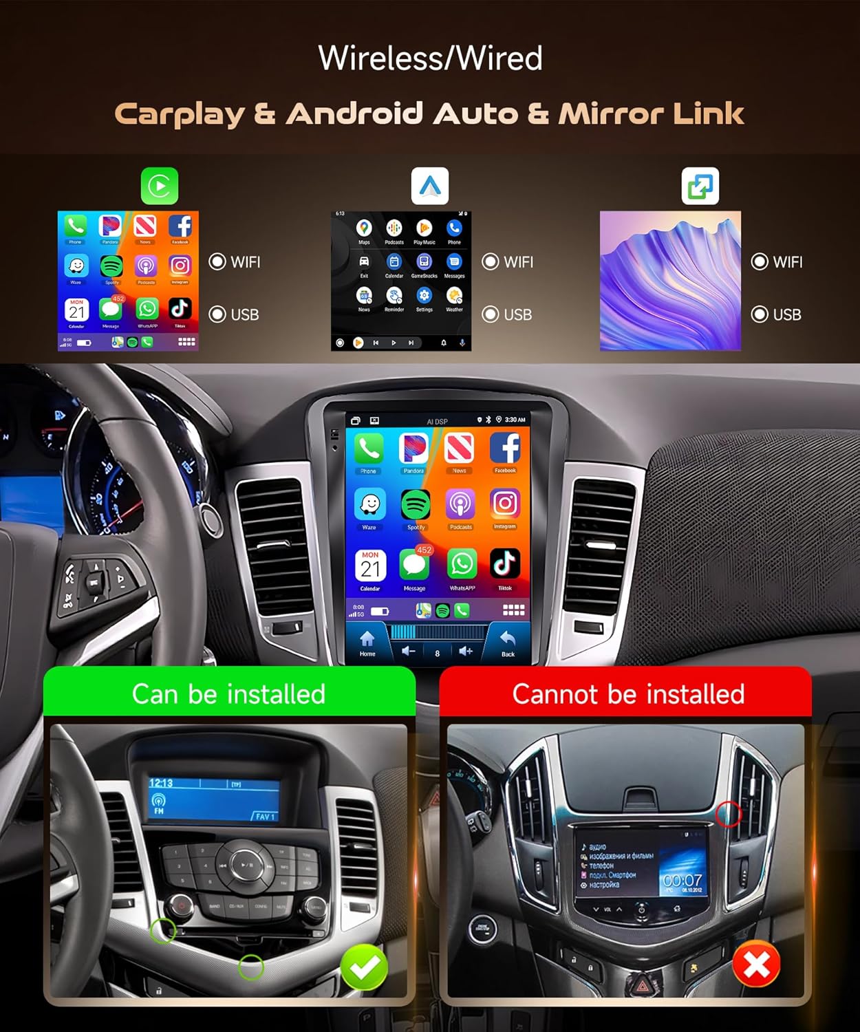 Автомагнитола Android 15 для Chevrolet Cruze 2009-2014, 8-ядерный процессор, 4G+64G, CarPlay, Android Auto, 9,7-дюймовый IPS-экран, GPS, Bluetooth 5.0, AHD-дисплей для резервного копирования. 4Core 4G 64G