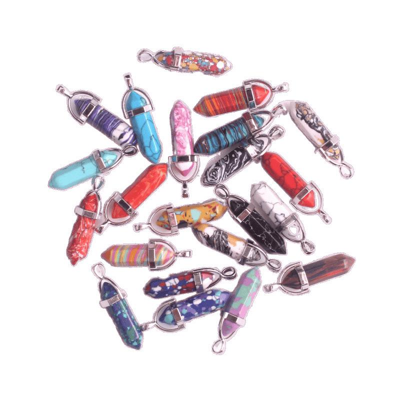 Bohemian Style Agate Crystal Quartz Hexagonal Bullet Pendant Necklace