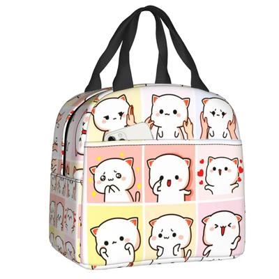 Kreskówkowy Kot Mochi Peach I Goma Torba na Lunch Kobiety Termiczna Chłodziarka Izolowana Lunchbox do Pracy Biura Podróży Piknik Torby na Jedzenie