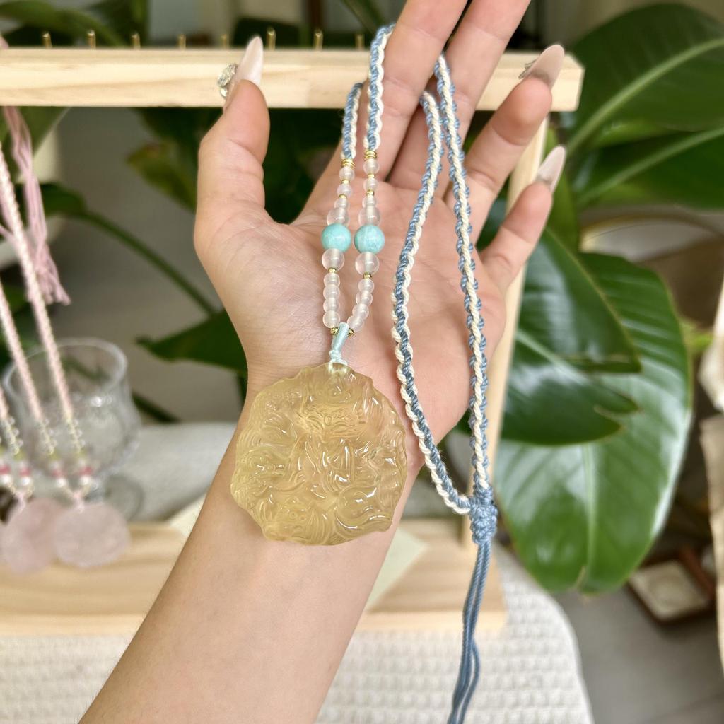 Autumn Citrine Fox Fairy Necklace: Chinese Style Sweater Jewelry Gift