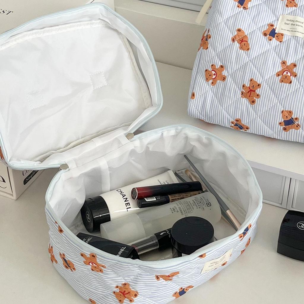 Striped Bear Cartoon Travel Cosmetic and Toiletry Bag