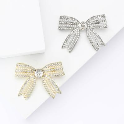 Creative Alloy Pearl Rhinestone Bow Brooch Small Fragrant Temperament Women'S Clothing Corsage Jewelry Pin