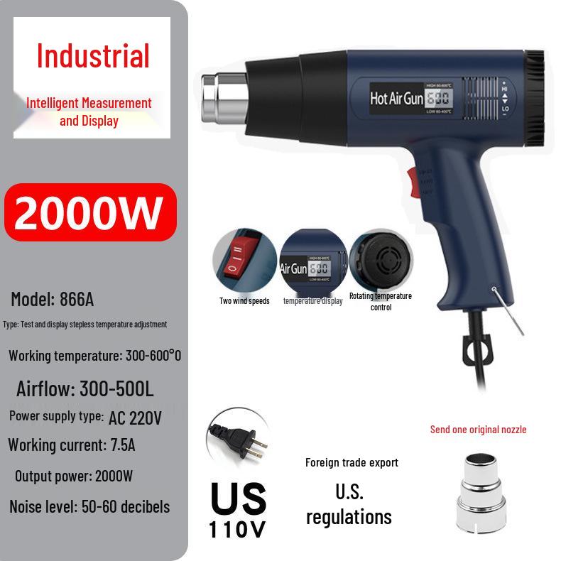 Dual Voltage High-Power Heat Gun: 110V US & 220V EU Handheld for Drying, Film Baking, and Heat Shrink Applications