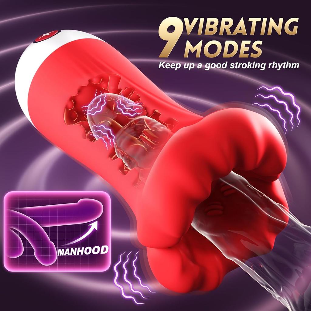Deep Blowjob Pocket Pussy Pump 4 IN1 Penis Vibrator 9 Modes Training Stroker Toy for Men Women