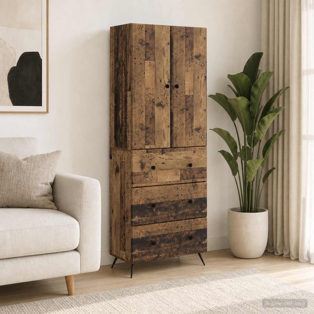 2 Piece Cabinet Set Reclaimed Wood Look 66 x 34.5 x 90 cm Particleboard