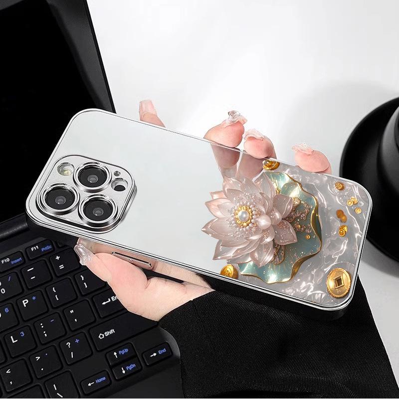 Gold Coin Lotus for Apple 17 Promax Personality 16 New 15 Mobile Phone Case for IPhone 14 Mirror Creative