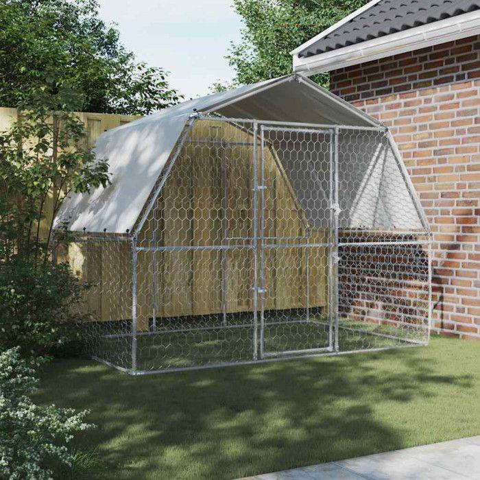 VidaXL Cage pour Chiens avec Toit et Porte, Parc à Chiens, Enclos pour Animaux, Chenil de Terrasse Extérieur, Argenté Acier 3294908