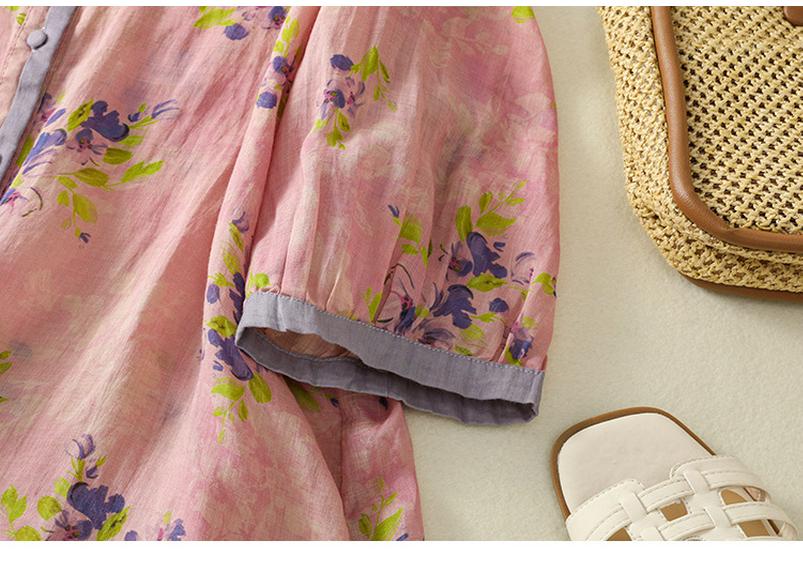 Chemise Casual Lâche Artistique Rétro à Manches Cinq-Quarts pour Femme 2025