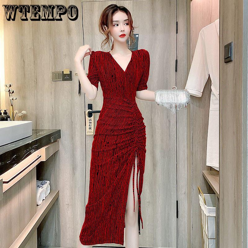 WTEMPO Dámské večerní šaty Sexy V-výstřih Šaty na svatební hostinu Šaty se stahováním v pase Šaty na ramínka Vykrojené party šaty