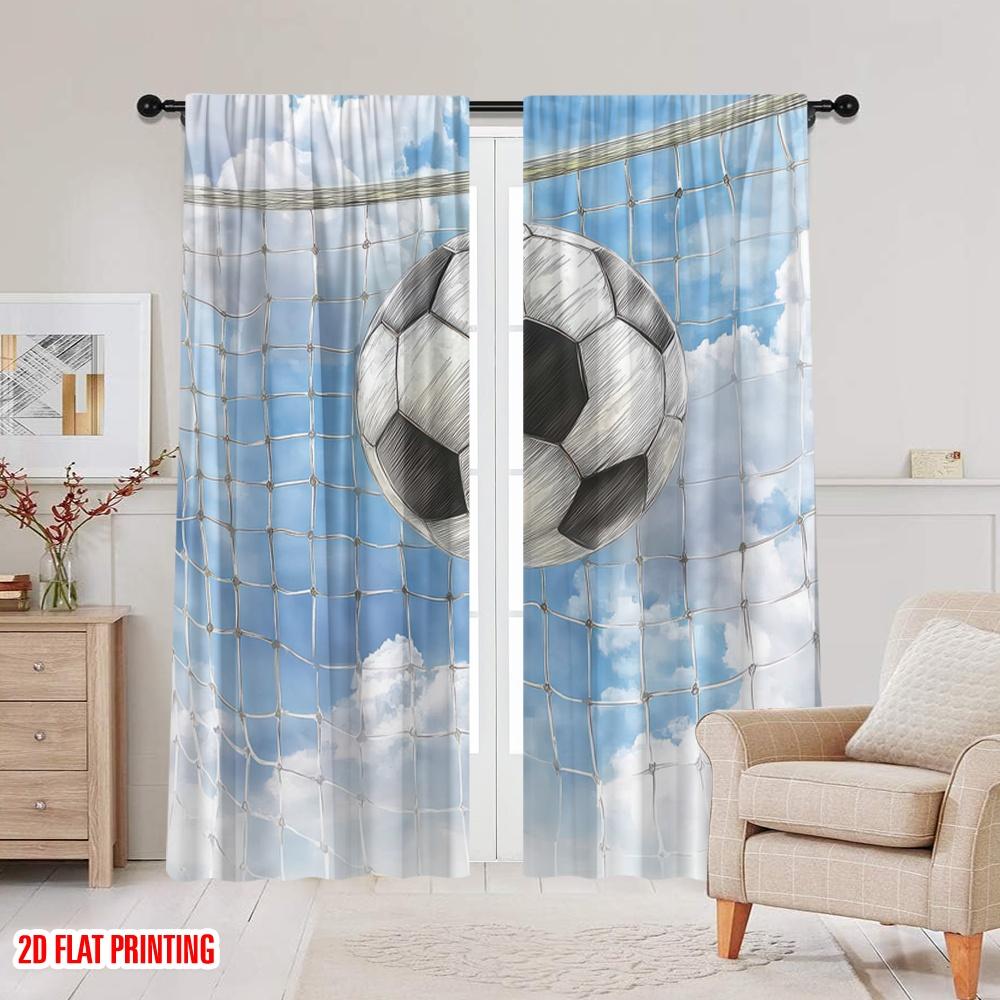 2 Stück Vorhänge Fußball Tor mit bewölktem Himmel Polyester, Ohne Strom Geburtstagsfeier Verwendung für Feiertagsdekorationen