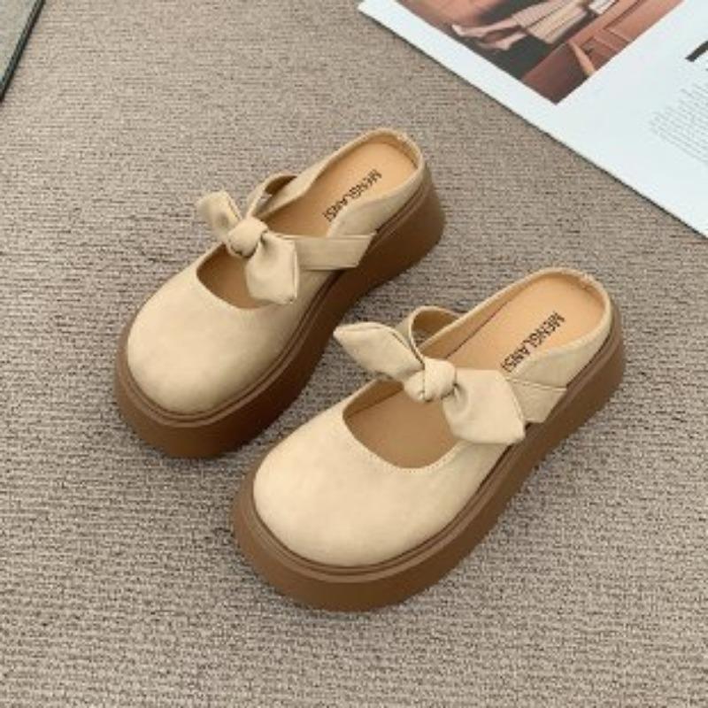Wear half slippers women's new spring cool slippers bag head bow with skirt thick bottom Mary Jane