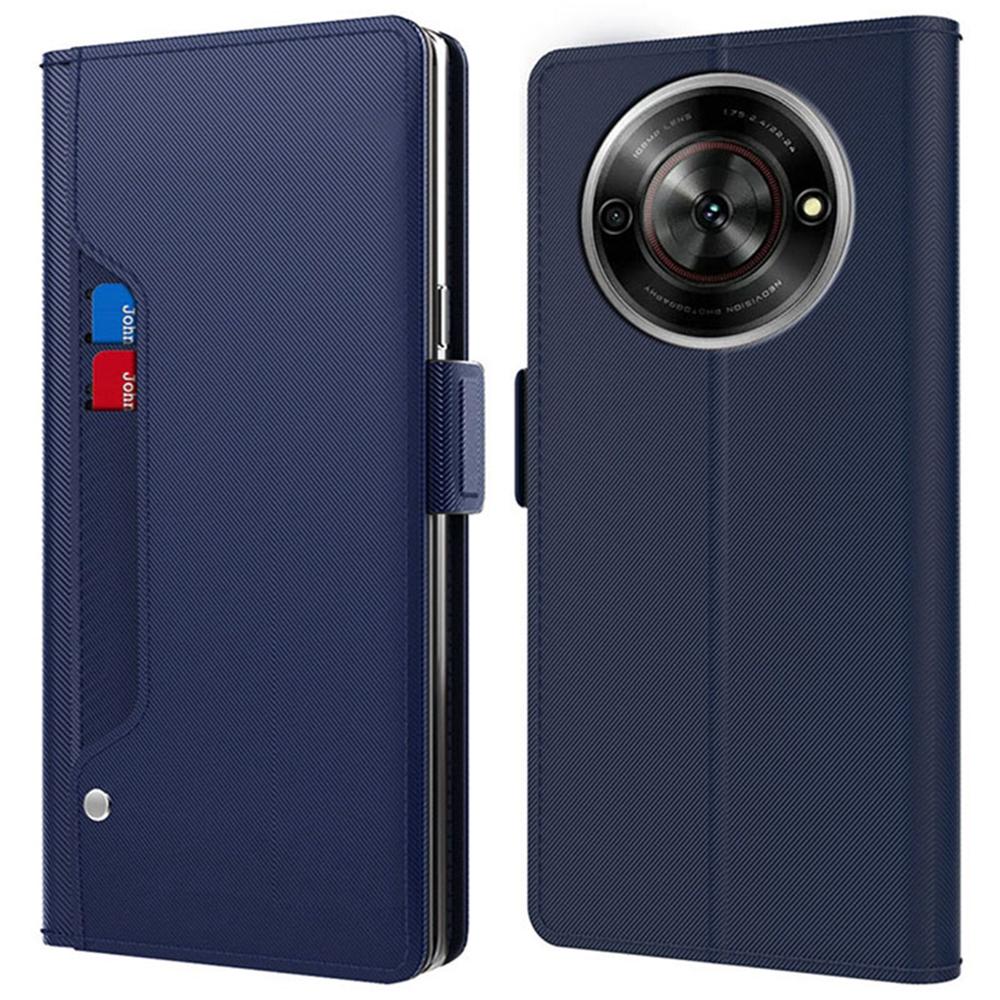 

Для ZTE nubia Focus Чехол Подставка PU Кожа Чехол для телефона Держатель для карт Зеркало Blue