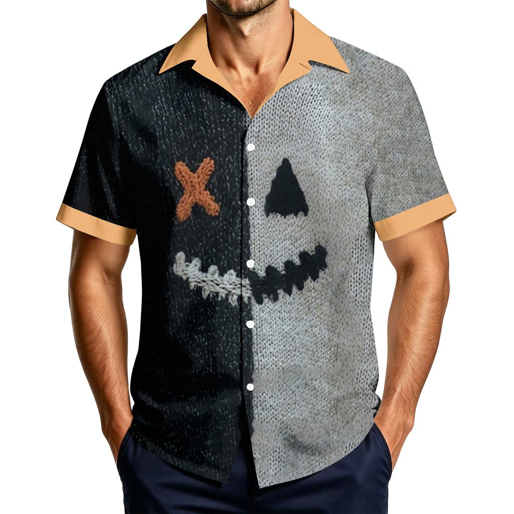 Men's Casual Short Sleeve Shirt with Halloween Print for Parties and Everyday Wear