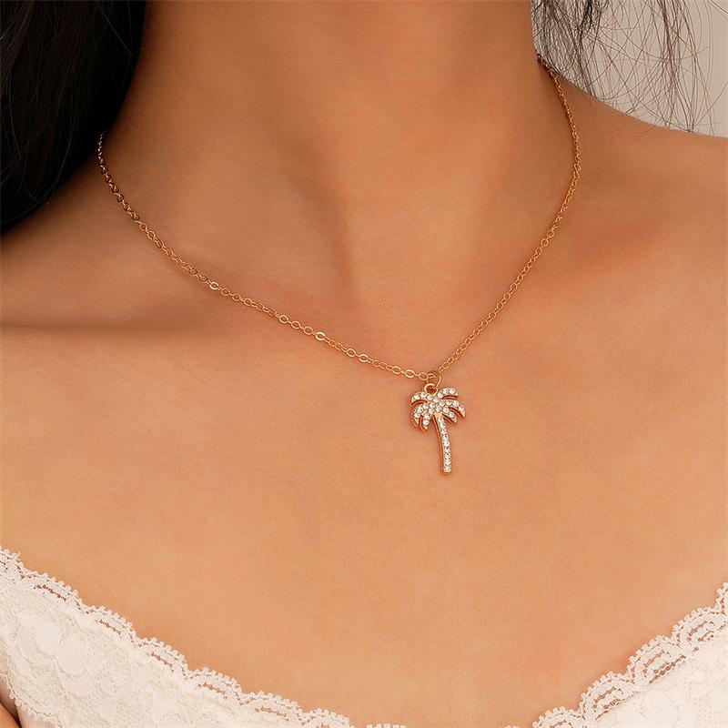 Tuiying-003 Jewelry & Bijouterie Women's Coconut Palm Tree Crystal Zircon Clavicle Chain Choker Summer Beach Ocean Necklace