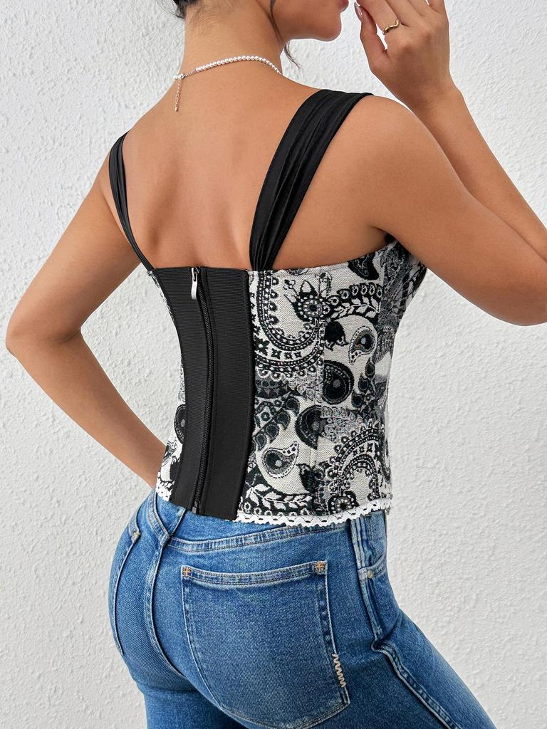 Europäisch-Amerikanisches Spicy Girl Französisches Jacquard Fischgräten-Korsett Camisole