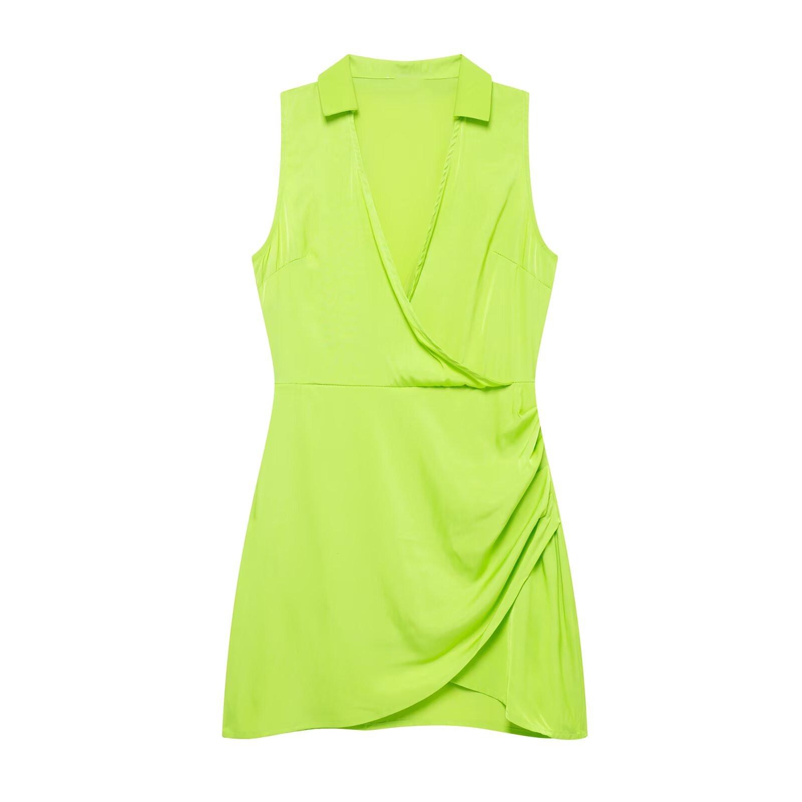

Spring 2025 Women s Slim Pleated Waist-Cinching Sleeveless Dress M трава зеленый