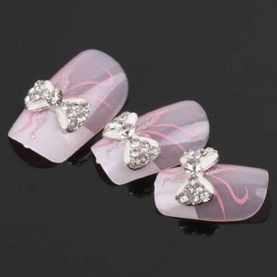 10pcs Nail Art Tips Stickers Decor Bowknot Alloy Jewelry Multicolor Glitter Rhinestone