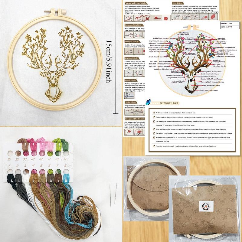 1pc Women's Hair and Flower Pattern Embroidery DIY Fabric Craft Kit Creative Craft Sewing