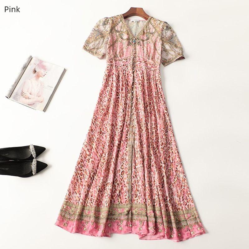 

411050 Summer Dress Nanyou Tail Goods Cut Labels 2025 Early Amoi Women s Clothing Print Extended Half Sleeve Pink XL