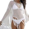 Hollow-out knitted sunscreen shirt, bikini swimsuit with smock, sexy loose pullover beach smock