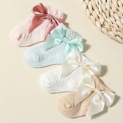 4 Paar Niedliche Schleife Babysocken Sommer Neugeborene Säugling Kurze Socken Kleinkind Mädchen Mesh Atmungsaktive Baumwollsocken