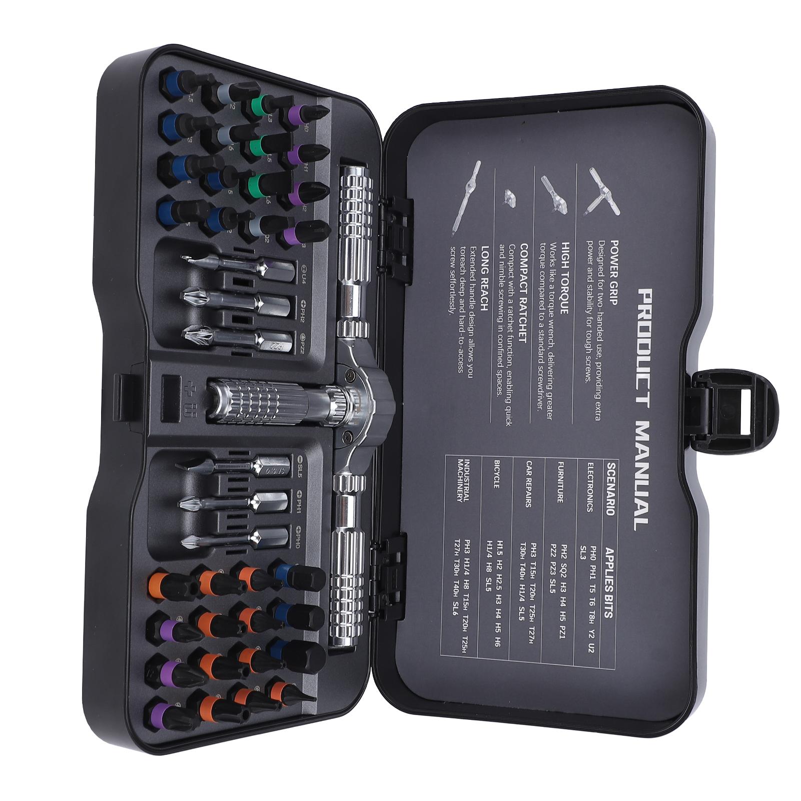 

40 in 1 Magnetic Screwdriver Set, Multi Bit Drive Set with Detachable Ratchet Handle, Portable Repair Tool Kit for Furniture Computer