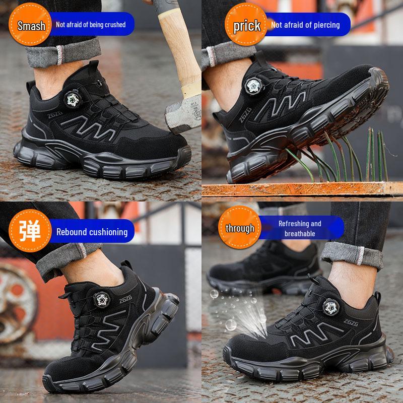Men's Lightweight Safety Work Shoes - Anti-Smash, Anti-Puncture, Shock-Absorbing, Breathable, Soft Sole, Mid-Top Labor Protection.