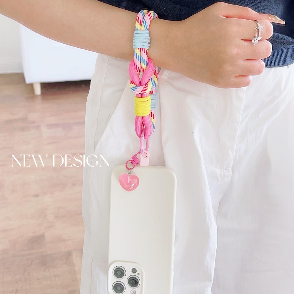 Korea Universal Braided Mobile Phone Lanyard Strap Love pendant Hanging Chain Ring Cord Patch Wrist Strap Cell Phone Detachable