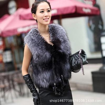 New Hot-selling European, American Autumn and Winter Fur Vest, Short Silver Fox Fox Plus Leather Vest
