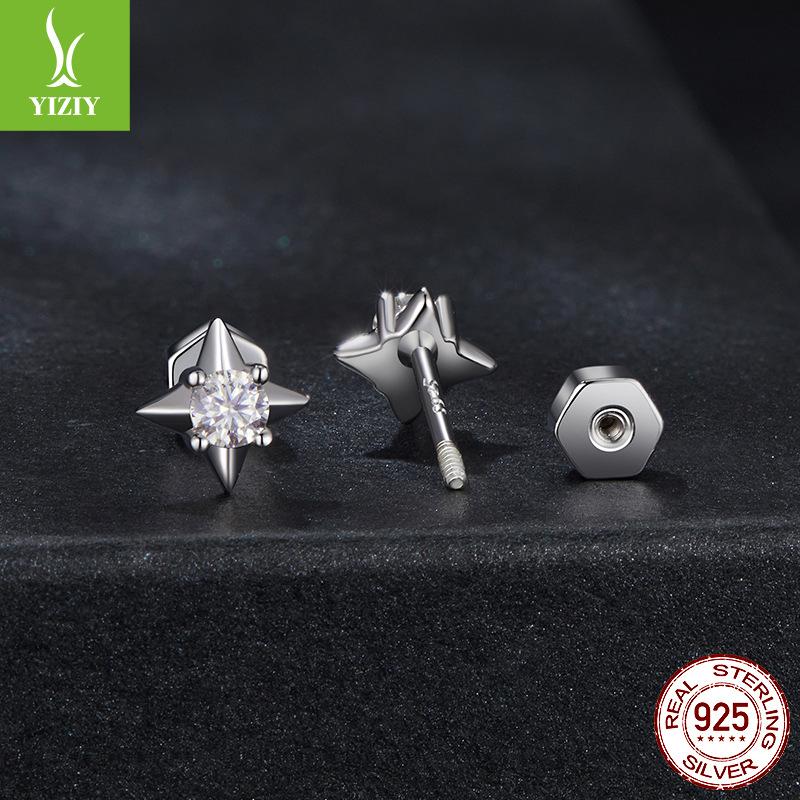Stars Shine Mozzarella Diamond Stud Earrings, Simple Personality Niche S925 Sterling Silver Stud Earrings